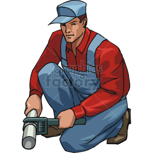 plumber working with pipe wrench clipart.