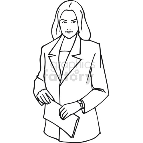 business woman holding book black white clipart. Commercial use image # 418700