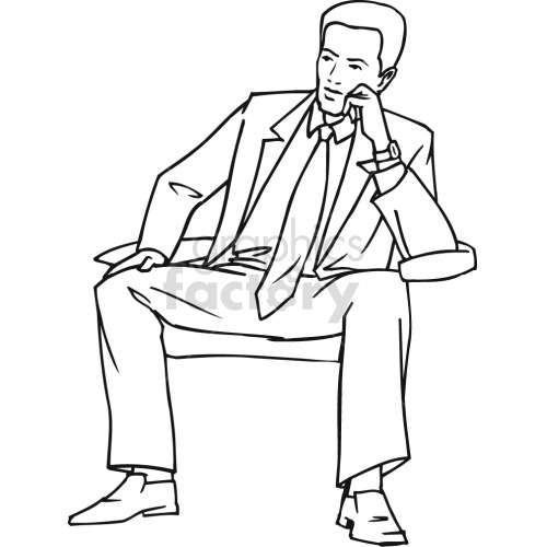 business man sitting on bench black white clipart.