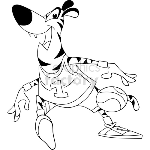 black and white cartoon tiger playing basketball clipart