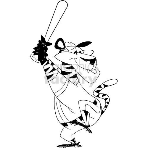 black and white cartoon tiger playing baseball clipart .