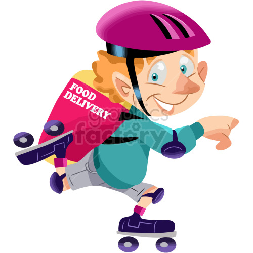 cartoon food delivery on roller skates clipart.