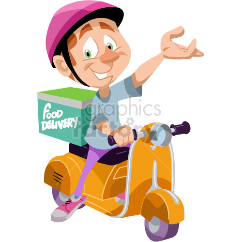 cartoon guy delivering food on scooter clipart #418781 at Graphics Factory.