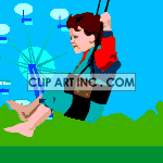An animated boy swinging on a swing clipart.