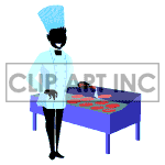 Cook flipping burgers on the grill. clipart.
