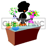 Animated florist selling flowers. clipart.