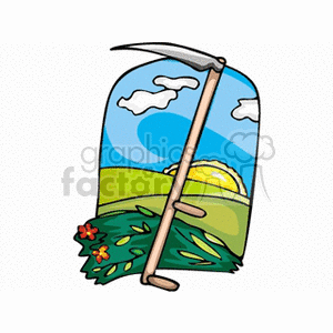 Farmer's sickle displayed against sunny blue skies clipart. Royalty-free image # 128407