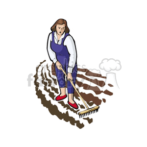 Woman in overalls tends her garden clipart.