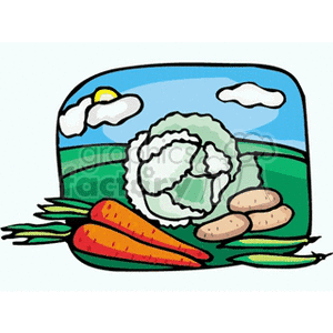 Vegetables fresh from the garden- carrots, lettuce, peas, potatoes