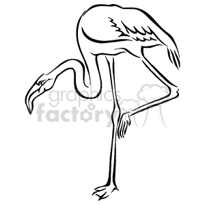 clipart - black and white flamingo cartoon.
