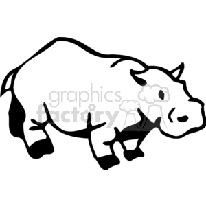 Black and white full body profile of hippopotamus clipart. Commercial use image # 129710