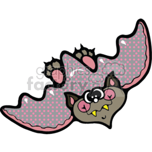 Cartoon flying bat with pink and gray wings clipart.
