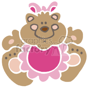 Child's plush toy bear with pink bib and hair bow clipart.