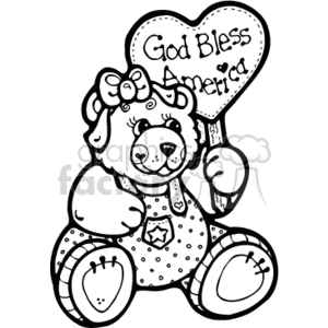 Black and white cute cartoon bear holding a Gob Bless America sign 