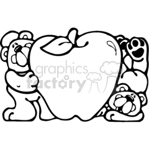 Two black and white bears holding large apple clipart. Commercial use image # 130129