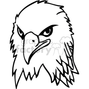 clipart - Profile of forward facing Bald Eagle- black and white.