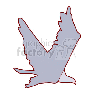 clipart - Gray silhouette of eagle in flight with wings up.