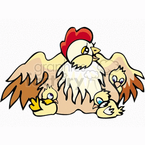 Mother hen with baby chicks clipart.