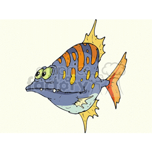 Blue and orange striped scary fish clipart. Commercial use image # 130852