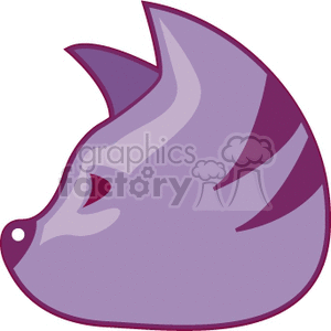 The clipart image depicts a stylized side profile of a purple cat's head with visible stripes or markings. The cat appears to have a pointed ear and a whisker spot, but no other facial features are detailed.