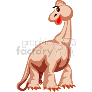 This clipart image features a stylized funny cartoon dinosaur with a long neck. The dinosaur is depicted in a light-hearted and friendly manner, with a smiling face, heavy eyelashes, and a rosy cheek.
