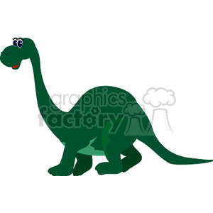 The image is a simple, cartoon-style clipart of a green, long-necked dinosaur. It has a friendly expression with wide-open eyes and a smiling mouth.