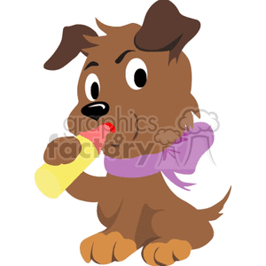 Brown puppy with purple bow drinking from a baby bottle clipart. Commercial use image # 131915