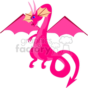 flying pink dragon with pink horns  clipart.