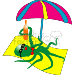 green octopus on the beach clipart.