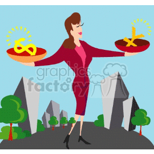   scale scales money yin dollar lady women business financial city tree trees cities building buildings value  Business016.gif Clip Art Business 