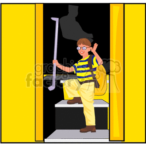 Cartoon student getting off a yellow school bus