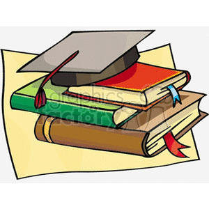 Cartoon stack of textbooks with graduation cap