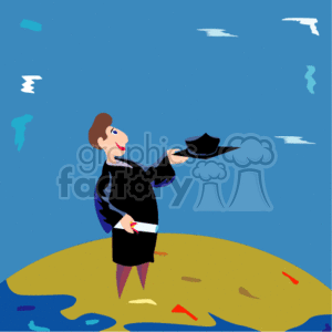 A Man in a Black Cap and Gown Standing on the World Happy clipart. Commercial use image # 139395