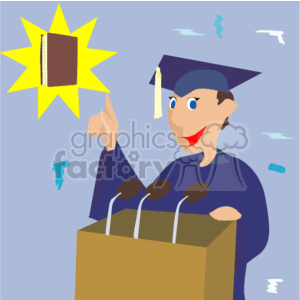A Man in a Blue Cap and Gown with a Bight Idea clipart.