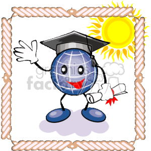 A Happy Globe Holding a Scroll Wearing a Cap clipart. Commercial use image # 139410