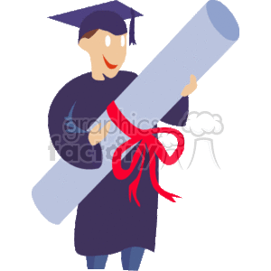 A Happy Graduate Holding a Large Diploma Tied with a Red Tie clipart.