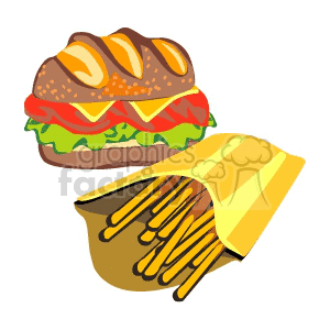 Sub sandwich and french fries clipart.
