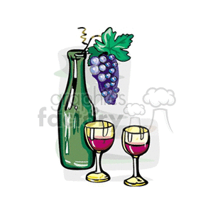 beverage beverages drink drinks wine glass bottle bottles champagne grapes  vine2.gif Clip Art Food-Drink Drinks alcohol grape fruit two glasses