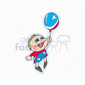 A patriotic little boy holding a stars and stripes balloon clipart.