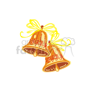 Two Holiday Bells Tied with Gold Ribbon clipart.