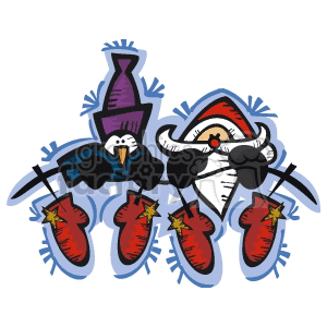 Friends Santa Claus and Penguin sitting Holding Mittens clipart. Commercial use image # 143495