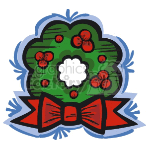 Green Holly Berry Wreath with a Big Red Bow clipart. Royalty-free image # 143531