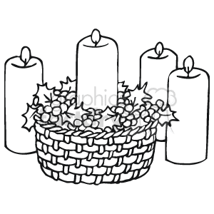 Black and White Candle Basket Surrounded by Holly