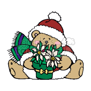   teddy bear bears christmas xmas santa  b_t_bear_2__w_poinsettia.gif Clip Art Holidays Christmas Bears 