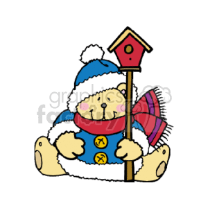 Christmas bear holding a birdhouse  clipart. Royalty-free image # 144020