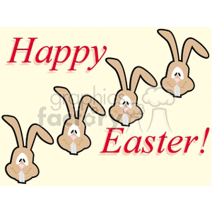 Happy Easter card with four brown bunnies clipart. Commercial use image # 144182