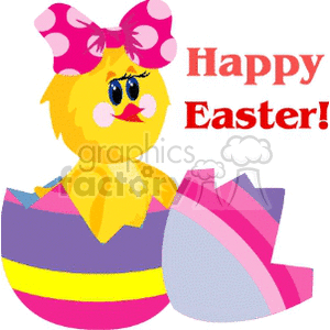   Happy Easter Basket Eggs painted chick egg chicks baby chicken chickens  bow dots easter005.gif Clip Art Holidays Easter cracked broken