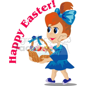   Happy Easter Basket Eggs painted girl baskets holidays  easter011.gif Clip Art Holidays Easter little blue bow happy decorated  painted brown hair
