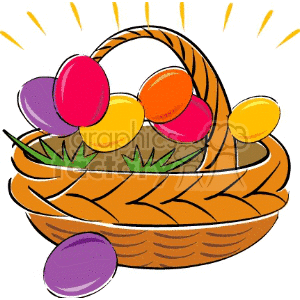 Shining Easter Eggs in Handled Woven Basket