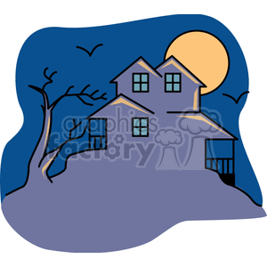   halloween holidays bat bats haunted house houses moon night tree trees  FHH0248.gif Clip Art Holidays Halloween 